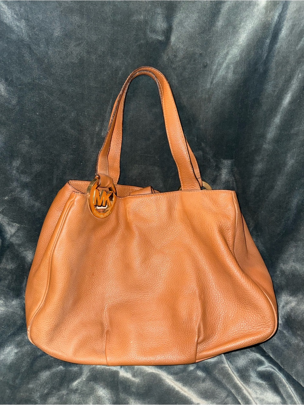 Michael Kors Tan Pebbled Leather Tote with MK Charm